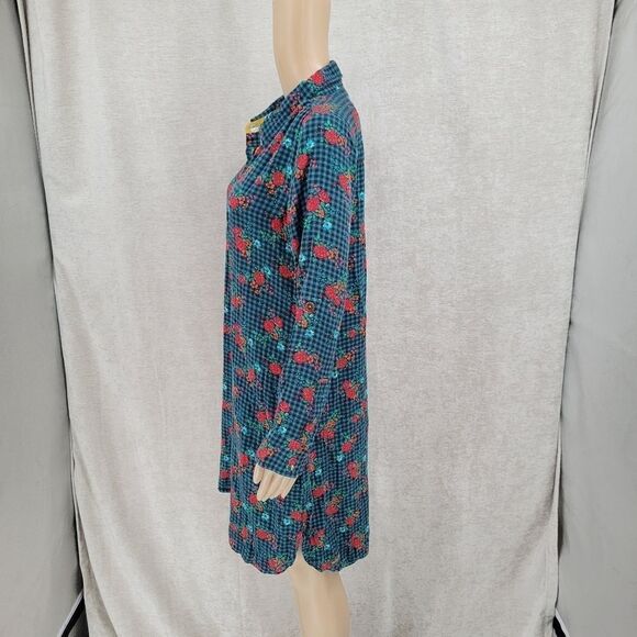 Matilda Jane Dark Teal Blsck Gingham and Floral Button Up Shirt Midi Dress - Picture 6 of 13